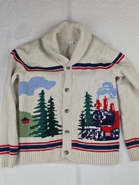 Janie and Jack Ivory White Train Sweater Cardigan Size 7